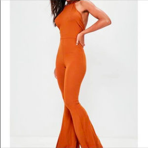 rust/orange jersey knit jumpsuit